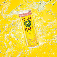 Pouring Guayaki Yerba Madre into a glass with bright bubbles