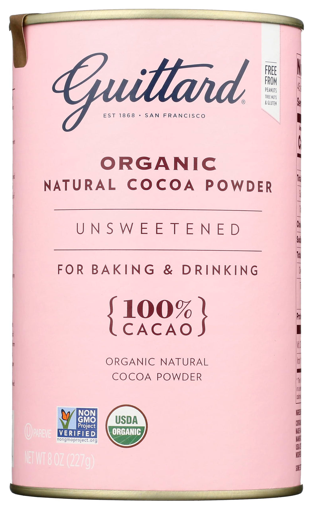 Guittard Organic Cocoa Powder 8 oz front label, rich aroma for baking.