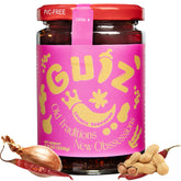GUIZ Crunch Supreme jar close-up with crunchy shallots and chilies, ideal for bold noodles