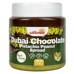 Gulluoglu Dubai chocolate pistachio peanut spread in a jar for indulgent breakfasts.