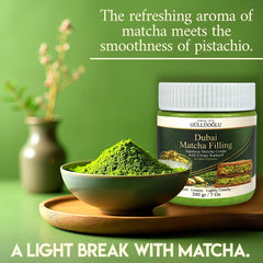 Gulluoglu Matcha Powder detail highlights vibrant color and refined aroma for premium confections.