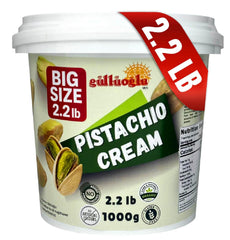 Gulluoglu Pistachio Cream 1kg jar, rich spread for desserts.