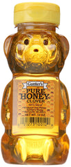 Gunter's Honey Bear 12 oz jar—closeup of label showing natural clover sweetness for tea