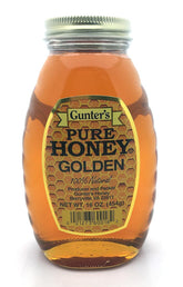 Gunter's Honey Golden jar with amber-gold honey, perfect for toast and tea.