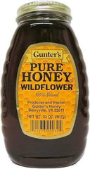Gunter's Wildflower honey jar for pantry, natural sweetener and versatile ingredient.