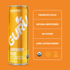 GURU energy guayusa ingredients close-up highlights organic quality and freshness.