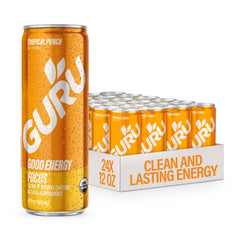 GURU Tropical Punch can front view showing vibrant packaging and energy appeal