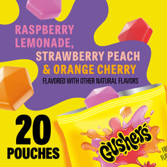 Gushers orange cherry pouch highlighting mixed flavors for a playful bite.