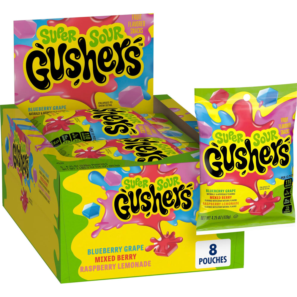 Gushers Super Sour Berry box shown as a convenient lunchbox snack option.