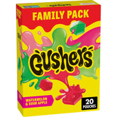 Gushers watermelon-sour-apple pouch shows the juicy liquid center for lunchboxes.