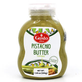 GUSTO ETNA Pistachio Cream bottle close-up highlighting premium Italian pistachios