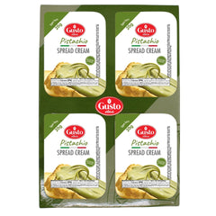 Gusto Etna Pistachio Cream Cups 4-pack 20g closeup texture highlights creamy, luxurious spread.