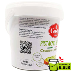 Close-up of creamy pistachio butter texture from Gusto Etna.