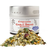 Gustus Vitae Everything But The Garlic Bread seasoning tin label adding gourmet pantry appeal