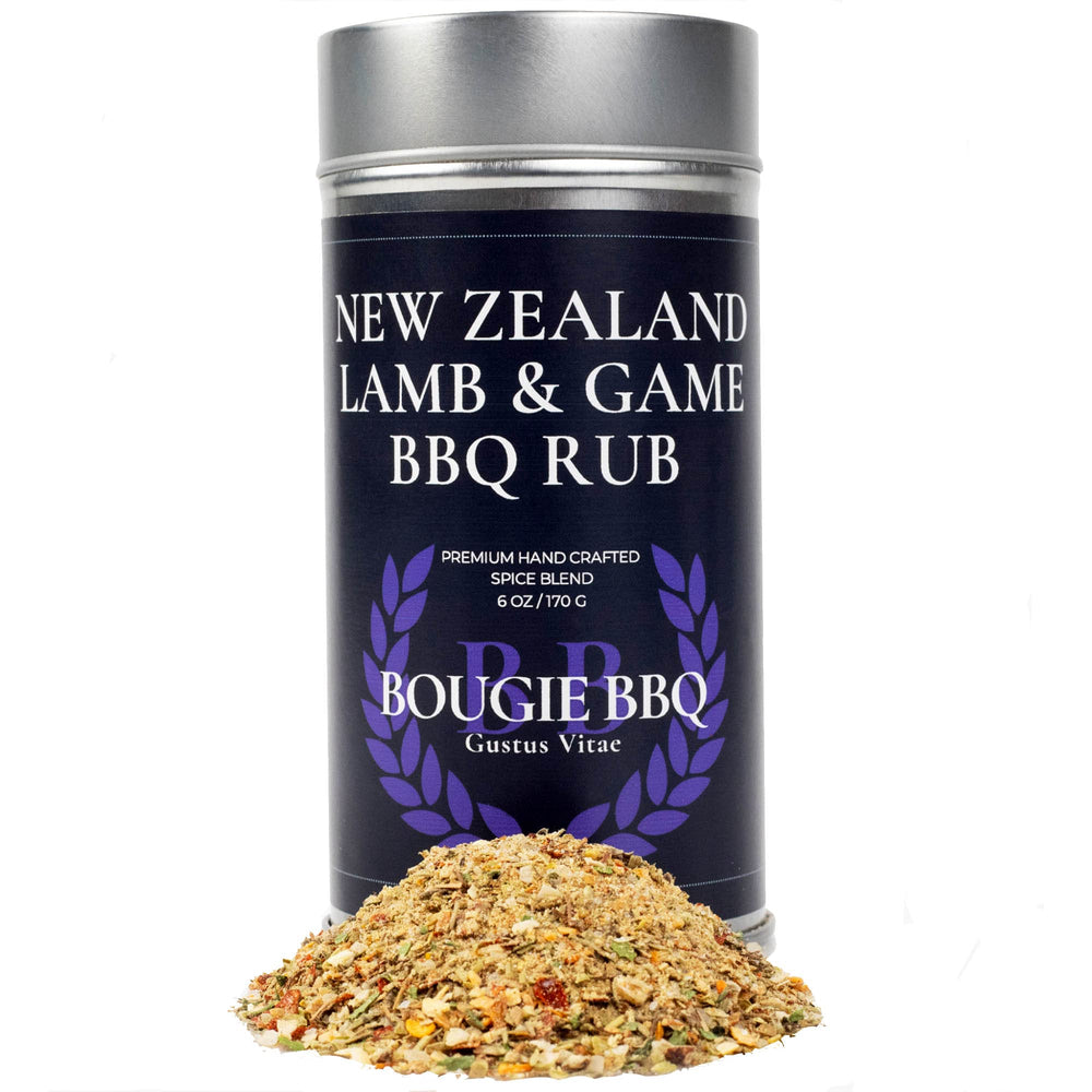 Gustus Vitae New Zealand Lamb & Game BBQ Rub bottle with front label, all-natural ingredients emphasized.