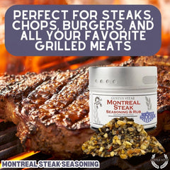 Gustus Vitae Montreal seasoning close-up reveals textured herbs for gourmet cooking.