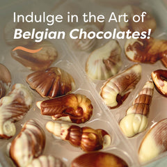 Close-up of marbled Belgian chocolate shells highlighting artisan craftsmanship.