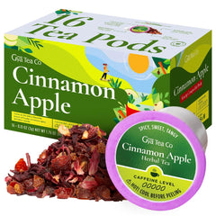 Gya Tea Co Cinnamon Apple Tea Pod 16 Count label shows premium ingredients.