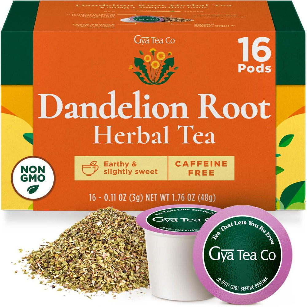 Gya Tea Co dandelion leaf and root tea pod closeup showing premium natural ingredients