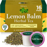 Gya Tea Co lemon balm pod packaging showcases premium, caffeine-free wellness.