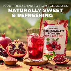 Gya Tea Co pomegranate powder dissolving in a glass of juice.