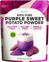 Gya Tea Co purple sweet potato powder packaging shows resealable storage for freshness.