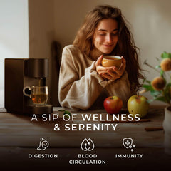 Steaming cup image from Gya Tea Co for cozy relaxation with cinnamon apple tea.
