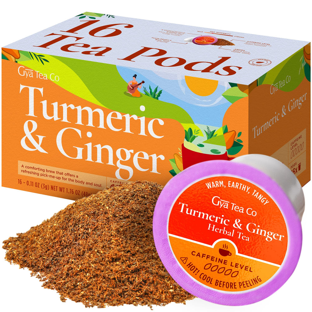 Gya Tea Co turmeric ginger tea pod close-up for caffeine-free flavor