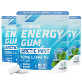 GYMGUM Energy Caffeine Gum pack front shows Arctic Mint and 50 mg caffeine in a compact package