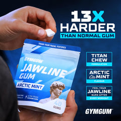 GYMGUM Arctic Mint chew close-up for refreshing, sugar-free jaw training.