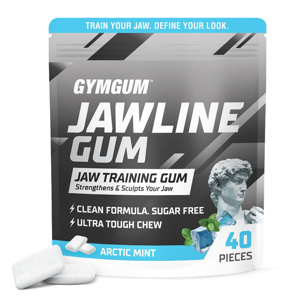 GYMGUM Arctic Mint jawline gum front-pack view highlights compact, keto-friendly chew.