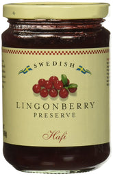Hafi lingonberry preserves jar on kitchen counter with vibrant berry color ideal for breakfast spreads