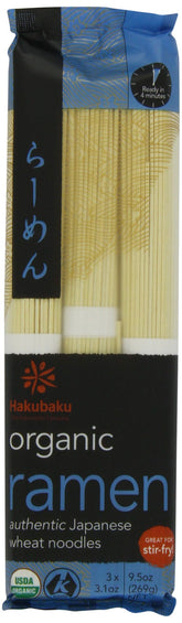 Hakubaku Organic Ramen eight-pack packaging shown for quick pantry meals.