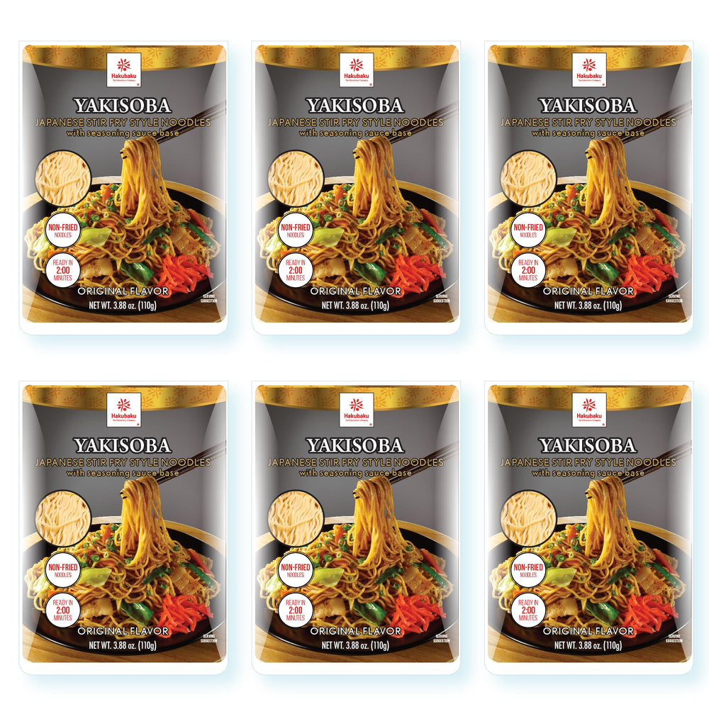 Hakubaku Yakisoba Original 6-pack packaging, authentic Japanese noodles for quick meals.