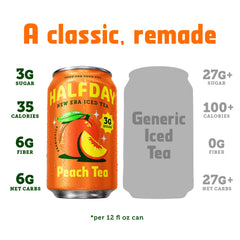 Flat, fizz-less Halfday can for a smooth iced tea