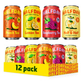 HALFDAY lemon iced tea can, refreshing and gut-friendly with prebiotics.