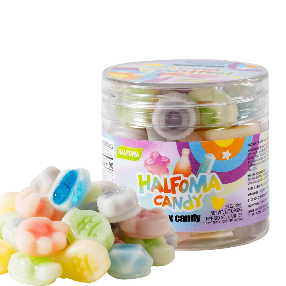 Halfoma wax bottle candy in a jar, colorful and great for sharing at gatherings.