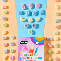 Assorted Halfoma candies reveal multiple fruit flavors on a tasting plate