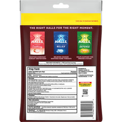 HALLS relief sugar-free black cherry drops front-pack display for economical, portable throat support.