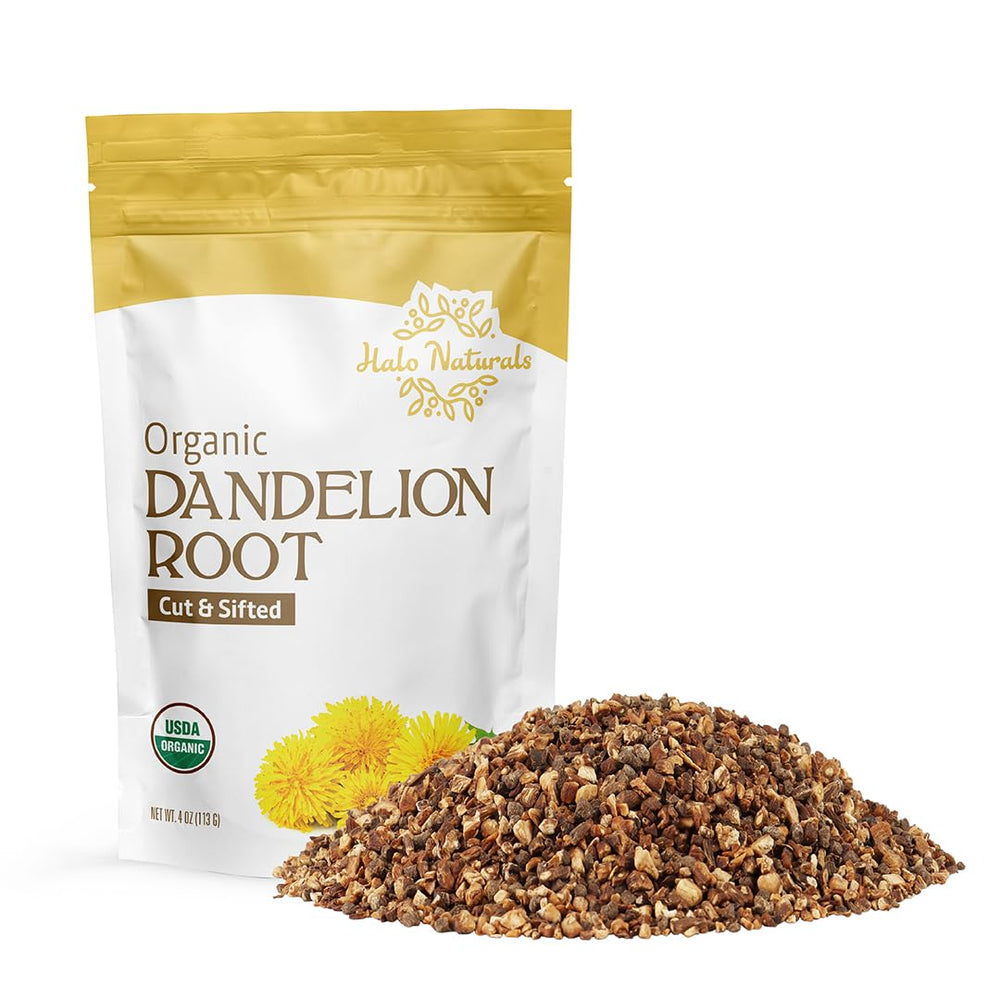 Halo Naturals dandelion root cut and sifted, tea-ready.