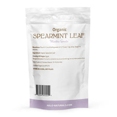 Halo Naturals Mentha spicata leaves in a measuring spoon for accurate use.