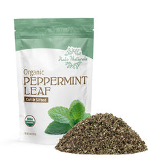 Halo Naturals peppermint leaf front label showing organic mint for tea use