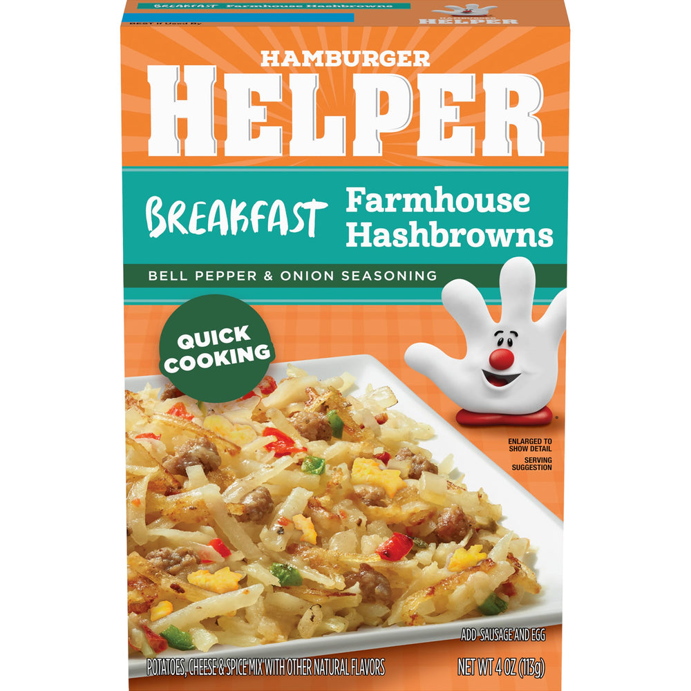 Hamburger Helper Breakfast Hashbrowns box front for quick, easy mornings.