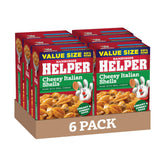 Hamburger Helper Cheesy Italian Shells in a bowl with creamy sauce and pasta, convenient family favorite.