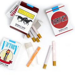 Close-up of Hampton Bubble Gum Cigarettes sticks showing fruity flavor bursts.