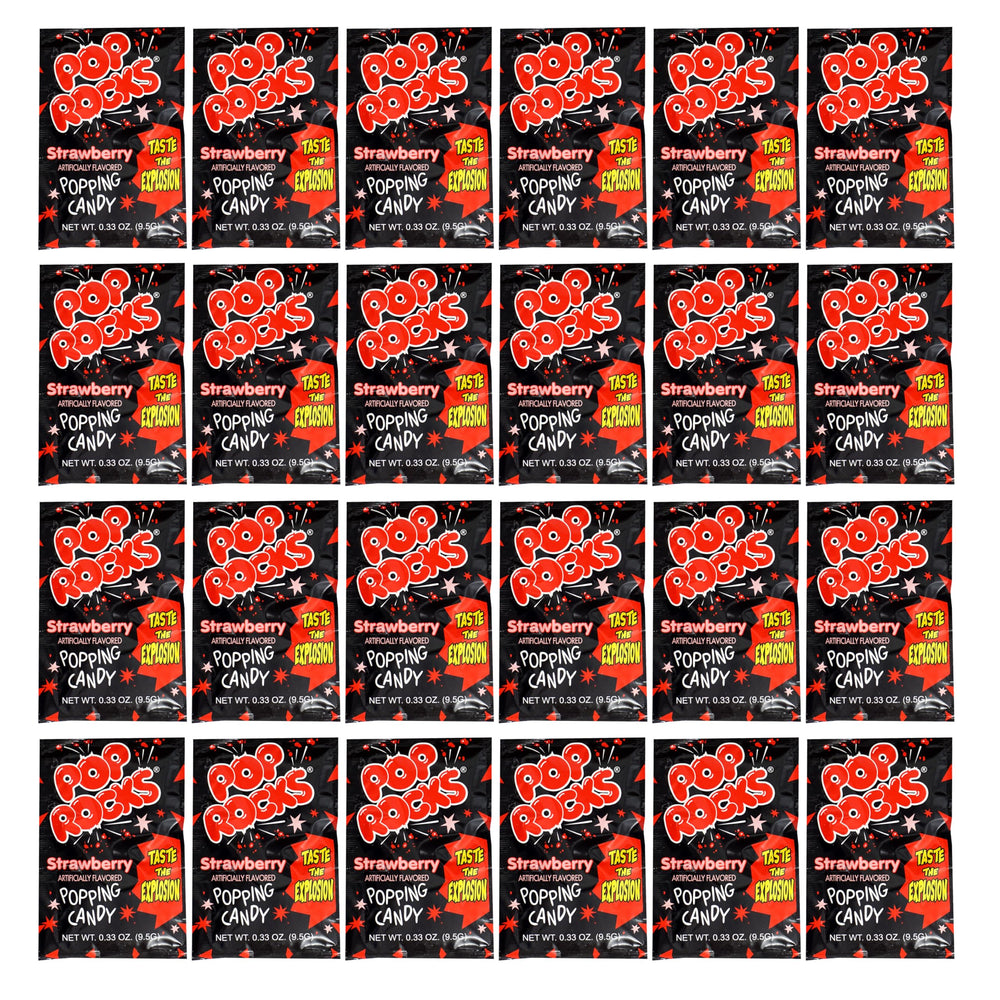 The Hampton Candy Company Pop Rocks Strawberry 24-pack front view, ideal party treat for all ages.
