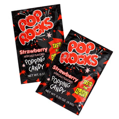 The Hampton Candy Company Pop Rocks Strawberry closeup texture, crispy popping candy that crackles on the tongue.