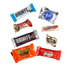 Assorted chocolate bars in an 8 lb bulk pack by The Hampton Popcorn.