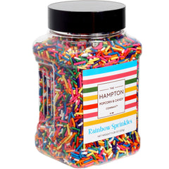 The Hampton Rainbow Sprinkles jar adds vibrant color for festive cake decorating.