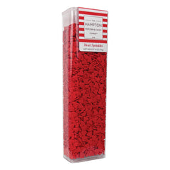 The Hampton Red Hearts Sprinkles for cake decorating add a festive color touch to desserts.